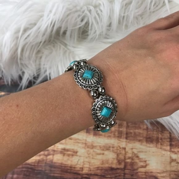 Jewelry - Silver & Turquoise Concho Bracelet Western Wear
